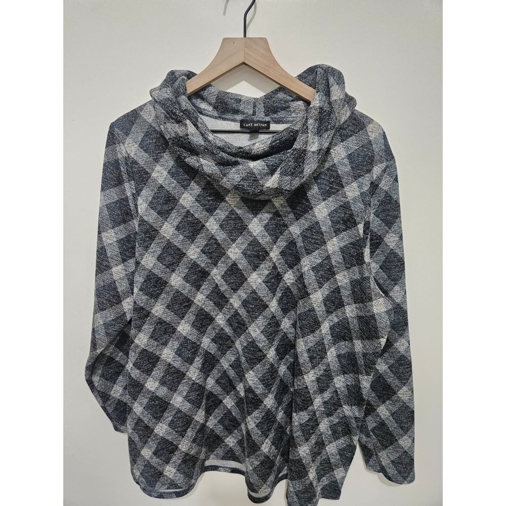 Lane Bryant Cowl Neck Plaid Metallic Knit Top Blue Black White Plus Size 22/24